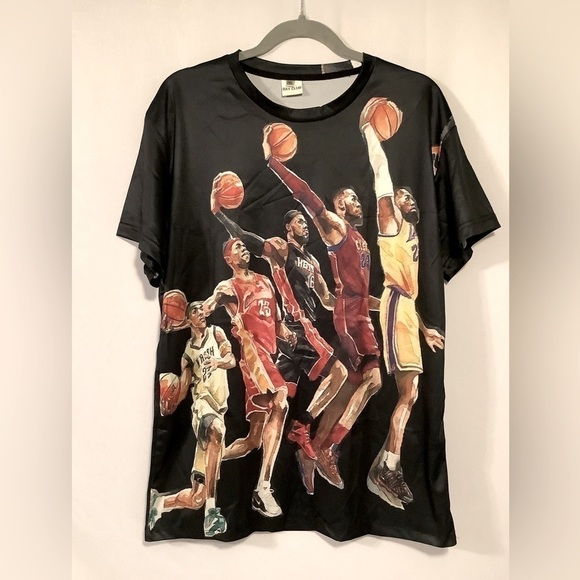 BAY Club “Lebron James Teams Through the Years” 5 Team Dunk Print T-Shirt NWOT - Picture 1 of 3